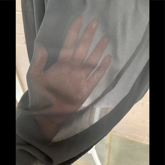 Vintage black ruffle collar shear blouse  XL - Picture 11 of 12